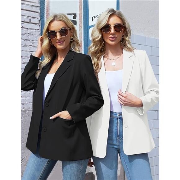 Women's 2024 Fall Casual Blazers Long Sleeve Lapel Open Front Button Work Blazer - Picture 4 of 7